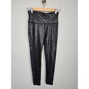 SPANX Women's Black Stretch Faux Leather High Waist Activewear Pants Size Medium